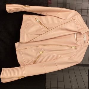 Calvin Klein XS Rose Pink Leather Moto Jacket